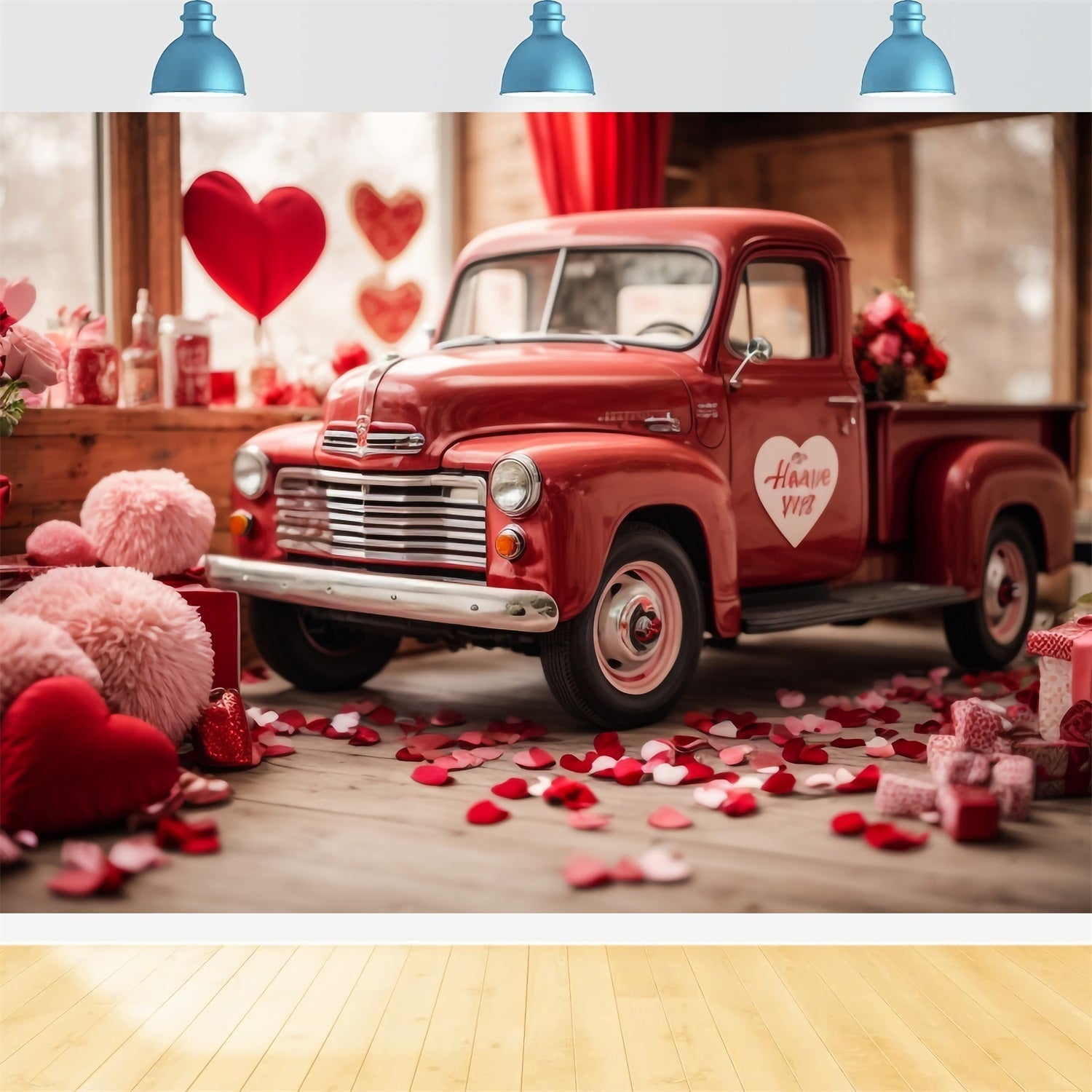 Sfondo Di San Valentino Sfondo Di Camion Rosso Decorato A Tema Cuore BRP11-407