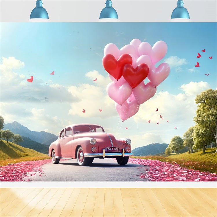 Fondali Di San Valentino Cuore Palloncino Strada Rosa Auto Sfondo BRP11-411