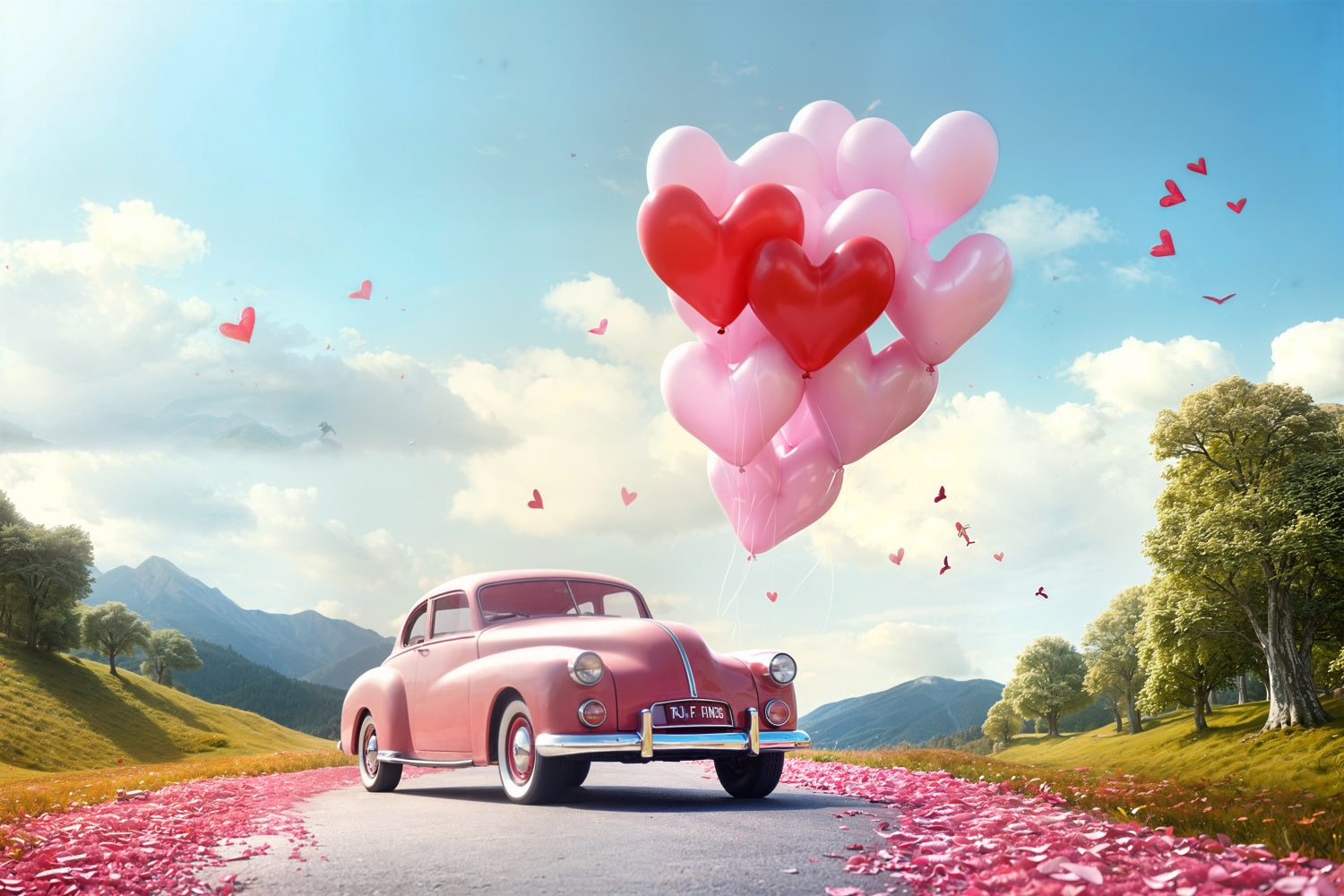 Fondali Di San Valentino Cuore Palloncino Strada Rosa Auto Sfondo BRP11-411