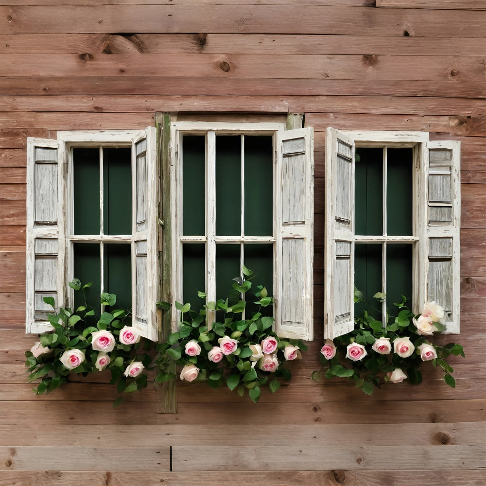 Fondali Di San Valentino Sfondo Di Finestre Rustiche Con Cornice Di Rose BRP11-418