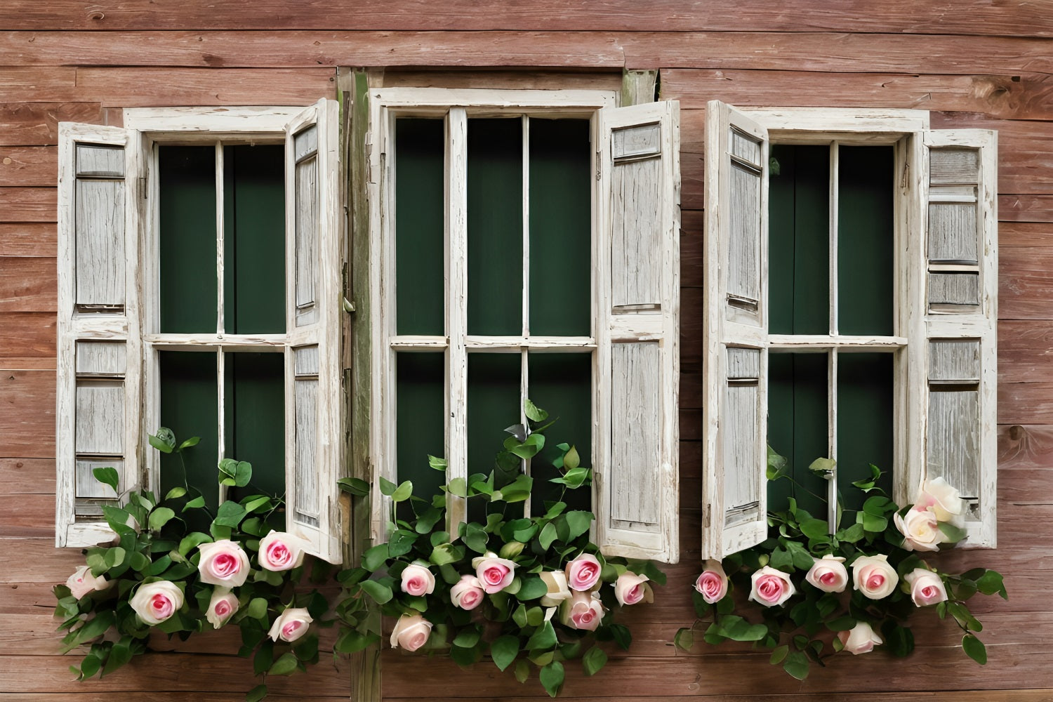 Fondali Di San Valentino Sfondo Di Finestre Rustiche Con Cornice Di Rose BRP11-418