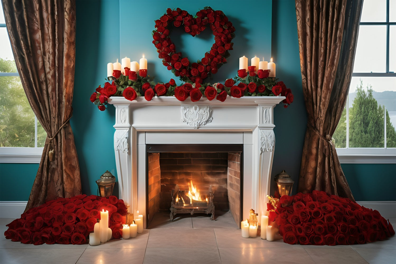 Idee Per Lo Sfondo Di San Valentino Sfondo Con Rose Per Caminetto Candele BRP11-421