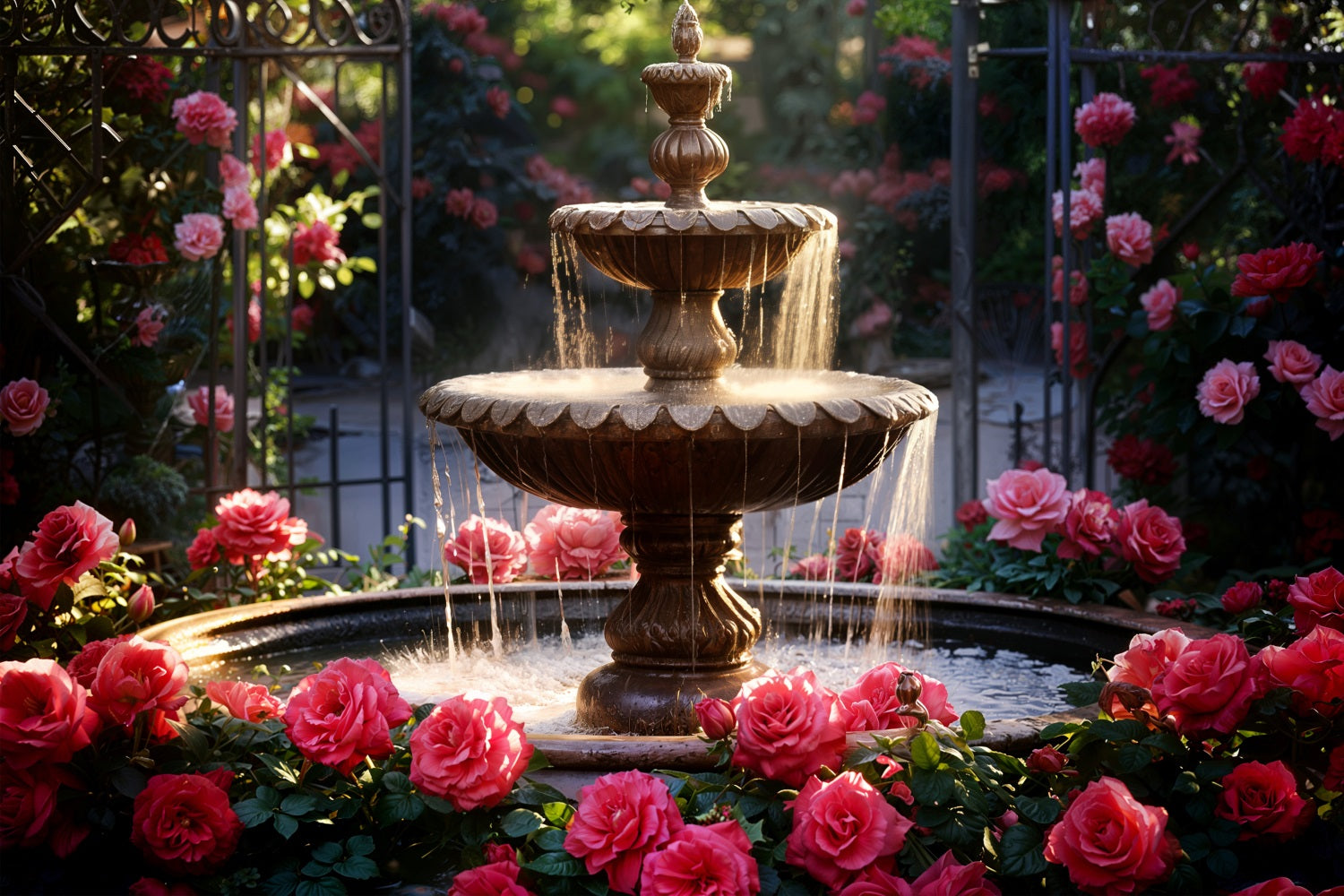 Sfondo Fotografico Di San Valentino Fontana Da Giardino Sfondo Romantico Di Rose BRP11-425