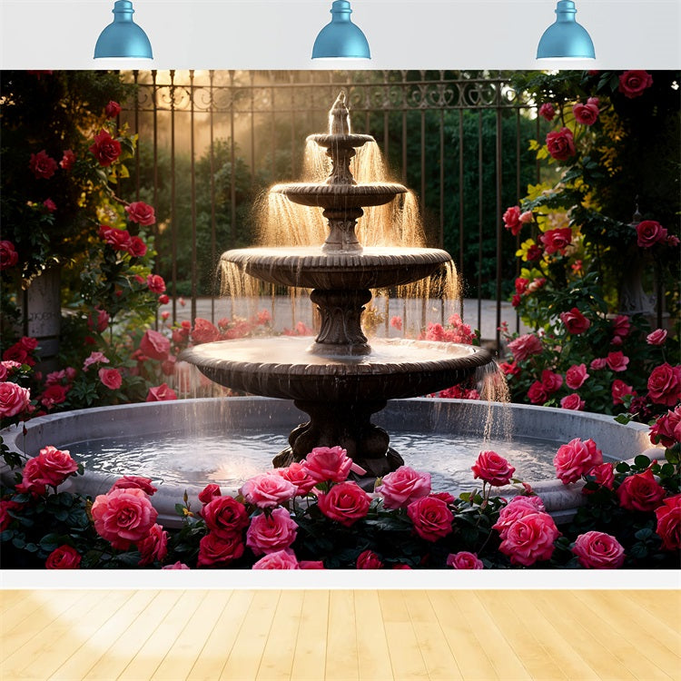 Fondali Fotografici Di San Valentino Fondale A Tre Livelli Con Rose Rosa Fontana BRP11-426