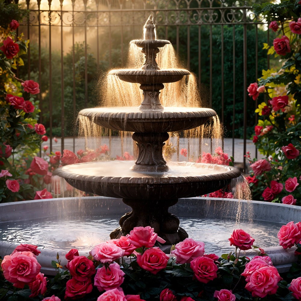 Fondali Fotografici Di San Valentino Fondale A Tre Livelli Con Rose Rosa Fontana BRP11-426