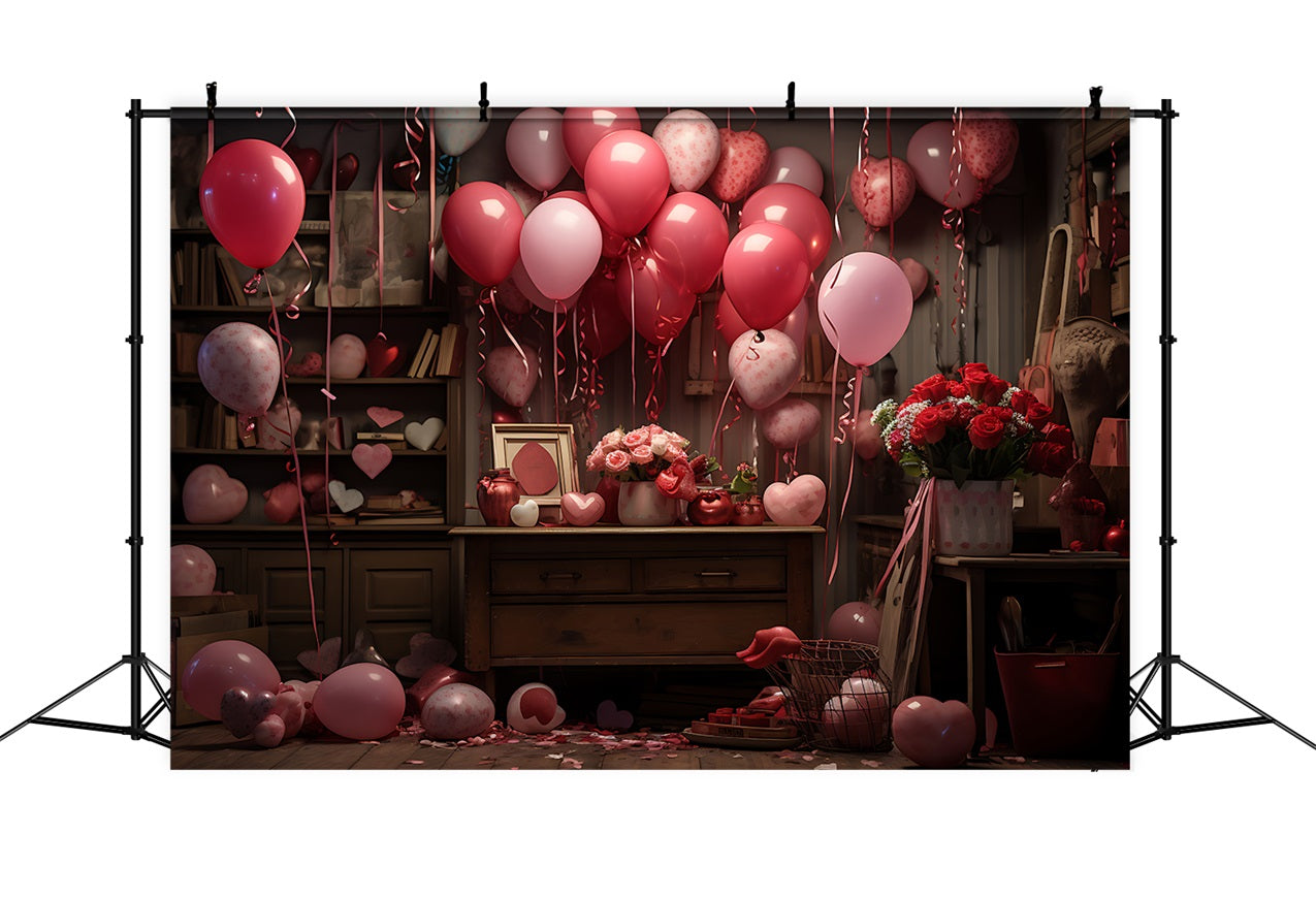 Sfondo Di San Valentino Palloncini Fiori Scena Sullo Sfondo BRP11-444