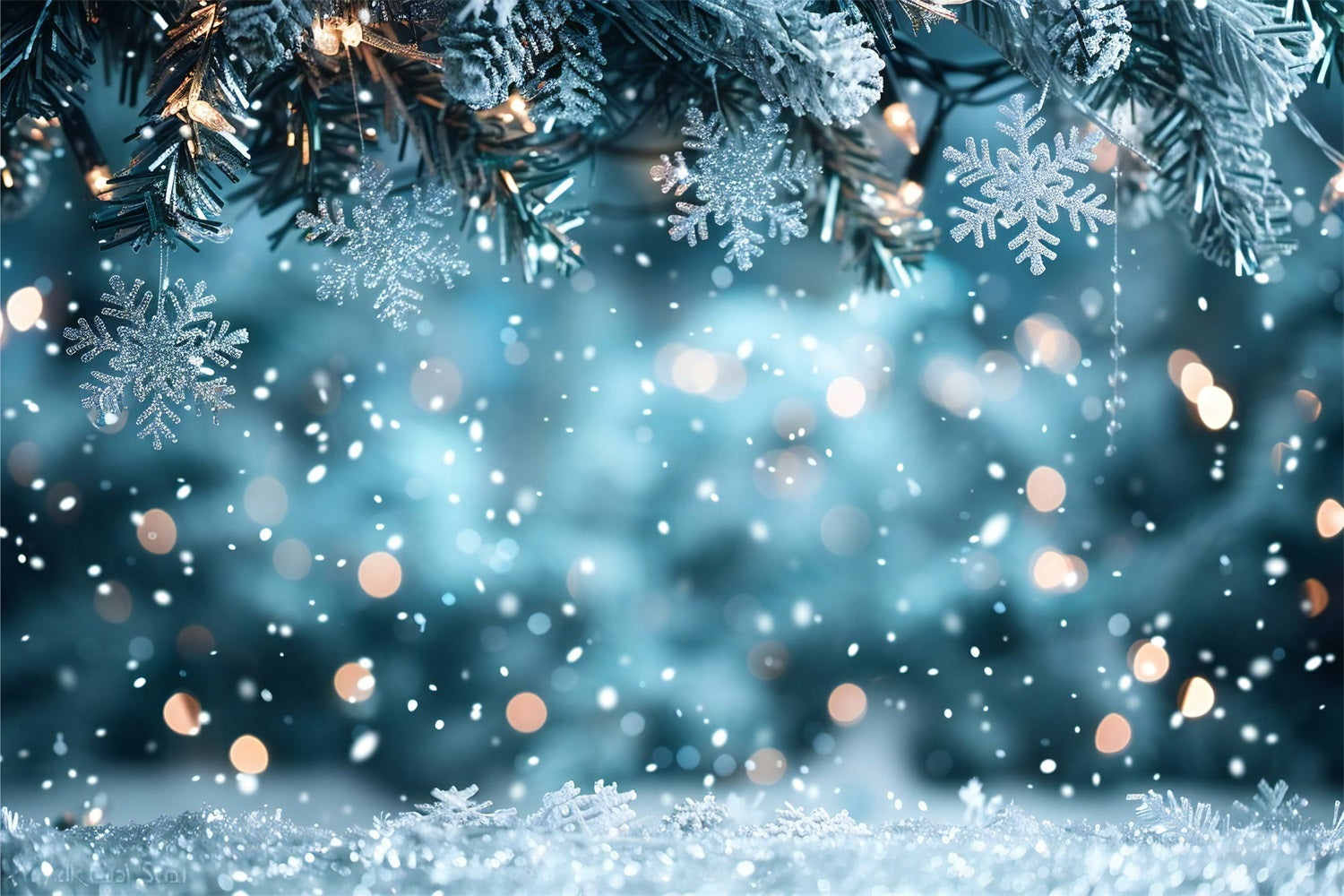 Sfondo Fotografico Sfondo Invernale Con Luci Dell'Albero E Fiocchi Di Neve BRP11-458