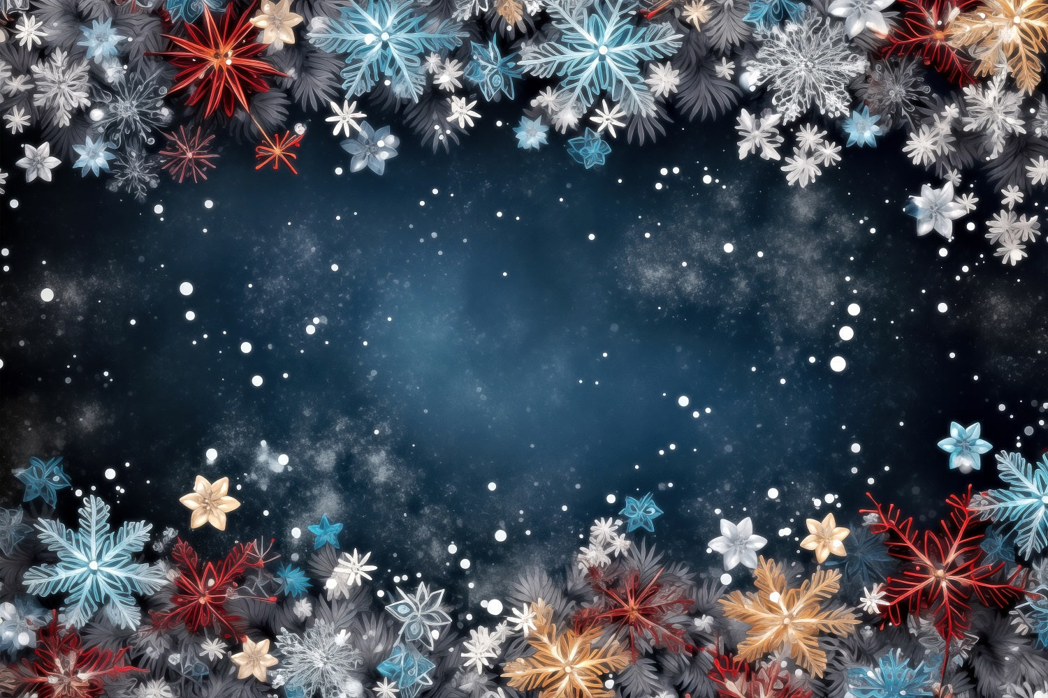 Fondali Invernali Fiocchi Di Neve Colorati Sfondo Cielo Stellato Scuro BRP11-467