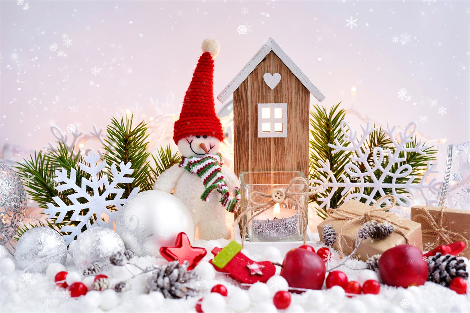 Fondali Scena Invernale Pupazzo Di Neve Decorazioni Natalizie Sfondo Regali BRP11-470