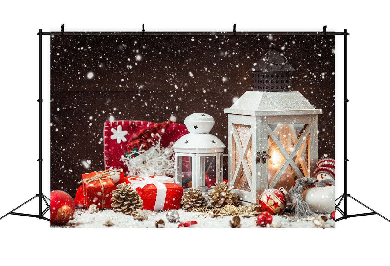 Fondali Invernali Lanterne Di Natale Regali Pigne Sfondo Di Neve BRP11-472