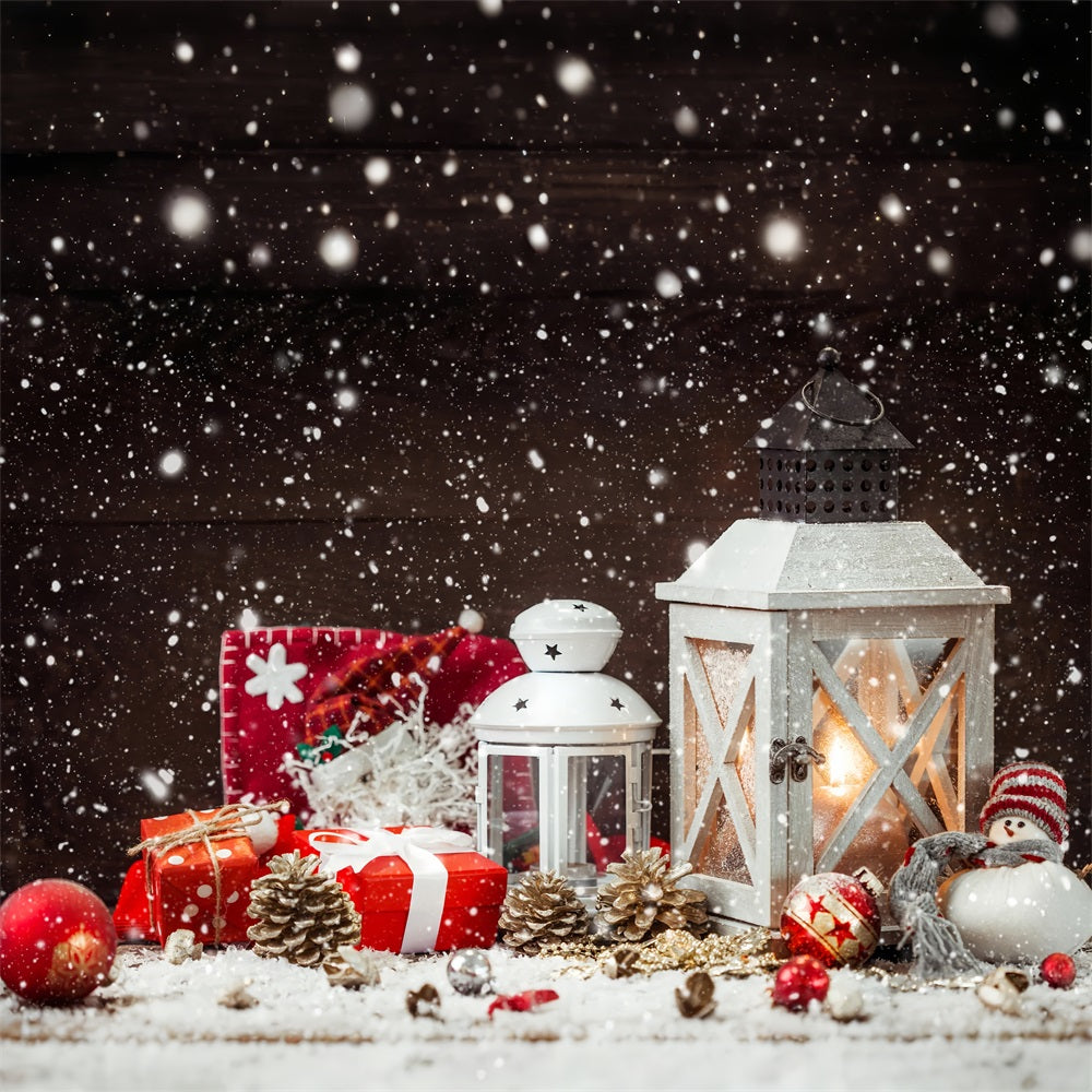 Fondali Invernali Lanterne Di Natale Regali Pigne Sfondo Di Neve BRP11-472