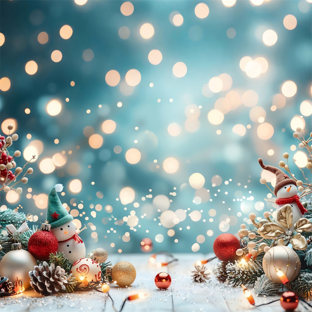 Sfondo Fotografico Invernale Pupazzo Di Neve Ornamenti Natalizi Sfondo Luminoso BRP11-474