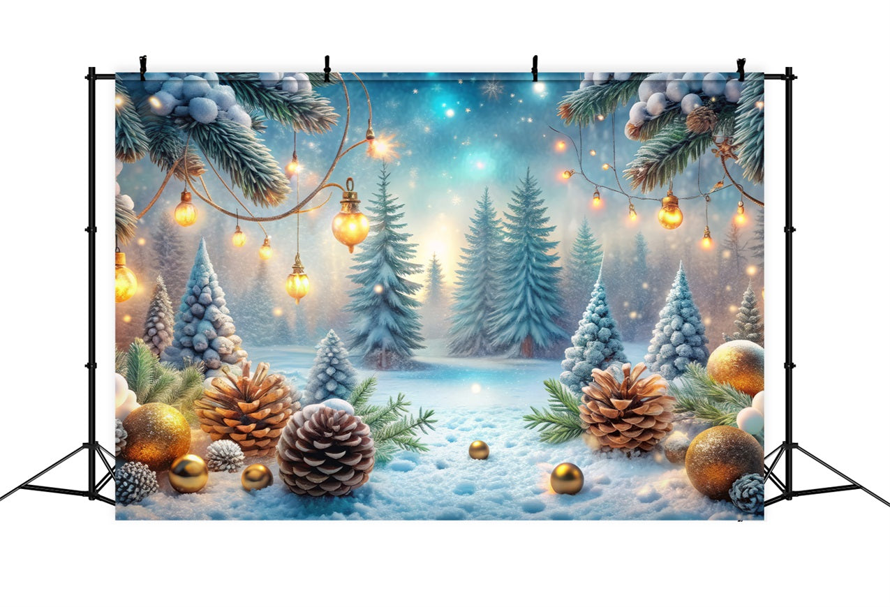 Fondali Invernali Foresta Decorazioni Dorate Sfondo Di Pini Glassati BRP11-479