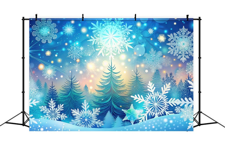 Sfondo Fotografico Winter Wonderland Fiocchi Di Neve Alberi Radiosi Sfondo BRP11-482
