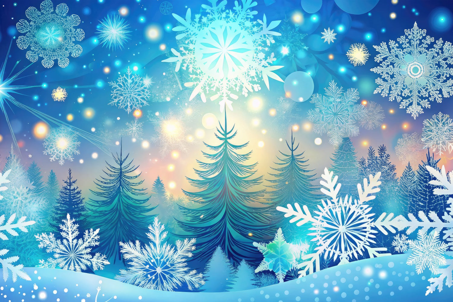Sfondo Fotografico Winter Wonderland Fiocchi Di Neve Alberi Radiosi Sfondo BRP11-482