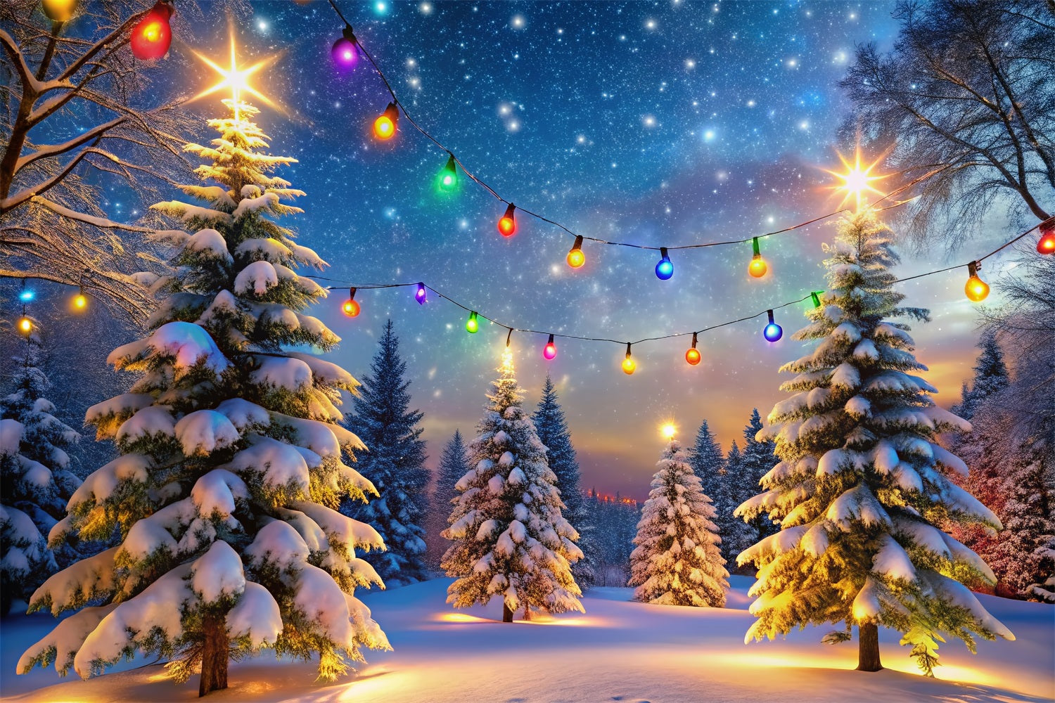 Scene Di Sfondo Invernale Luci Colorate Sfondo Di Alberi Innevati BRP11-485