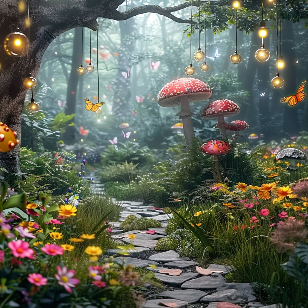 Fondali Fotografici Primaverili Funghi Sentieri Nel Bosco Farfalle Sfondo BRP11-510