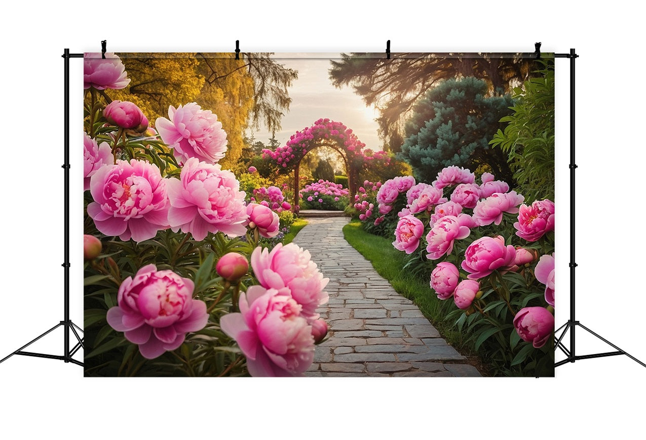Sfondo Fotografico Primaverile Sfondo Con Percorso Ad Arco Di Peonia Rosa BRP11-517