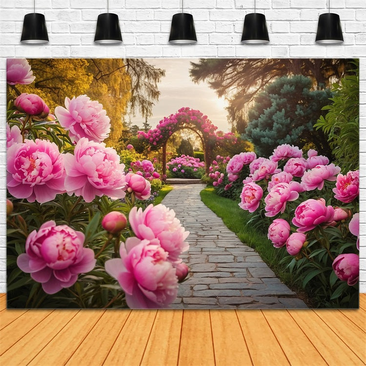 Sfondo Fotografico Primaverile Sfondo Con Percorso Ad Arco Di Peonia Rosa BRP11-517