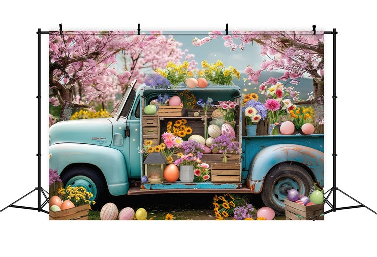 Fondali Di Pasqua Primavera Fiori Uova Camion Sfondo BRP11-519