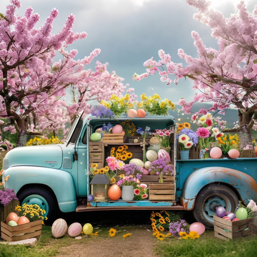Fondali Di Pasqua Primavera Fiori Uova Camion Sfondo BRP11-519