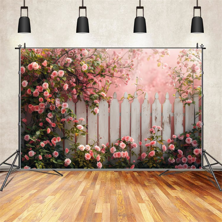 Idee Per Lo Sfondo Primaverile Recinzione Floreale Sfondo Di Fiori Rosa BRP11-527