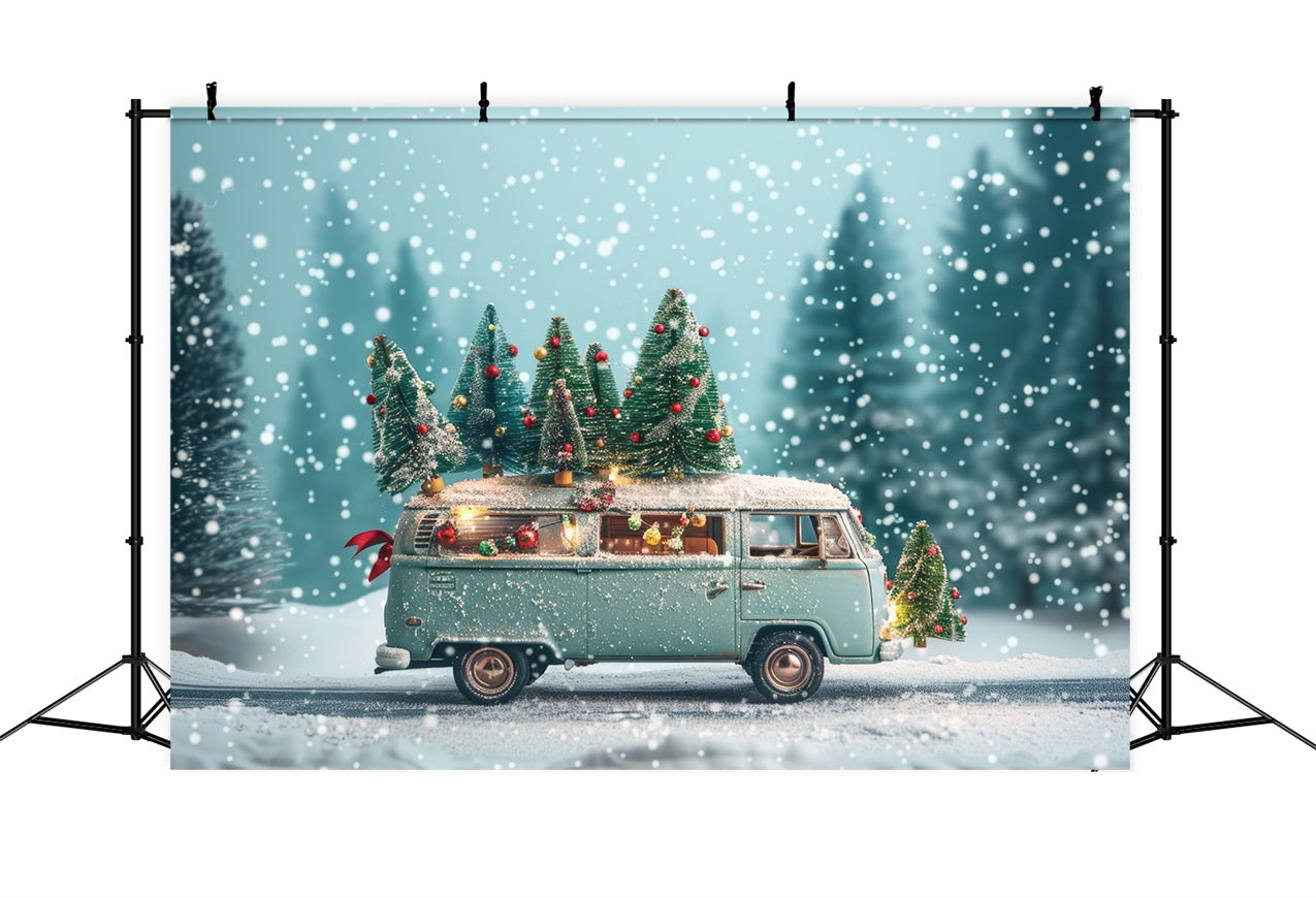 Sfondo Del Paese Delle Meraviglie Invernale Sfondo Di Alberi Di Natale Vintage Van BRP11-53