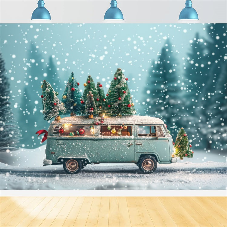 Sfondo Del Paese Delle Meraviglie Invernale Sfondo Di Alberi Di Natale Vintage Van BRP11-53