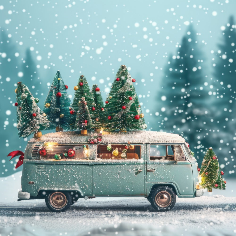Sfondo Del Paese Delle Meraviglie Invernale Sfondo Di Alberi Di Natale Vintage Van BRP11-53