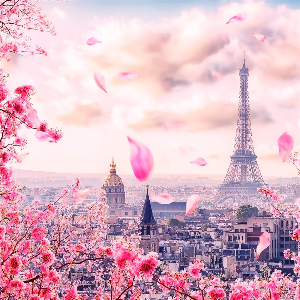 Sfondo A Tema Primaverile Sfondo Di Fiori Di Ciliegio Della Torre Eiffel BRP11-536