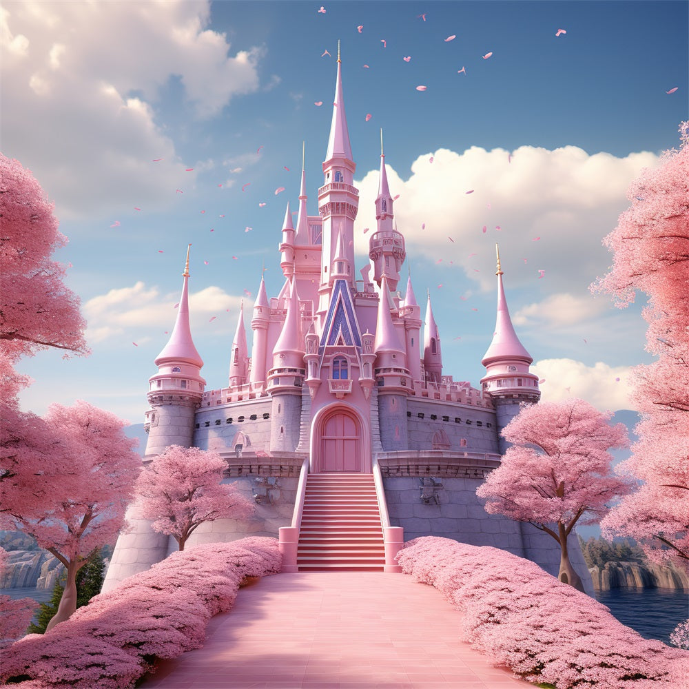 Fondali Fotografici Primaverili Sfondo Fantasy Castello Rosa BRP11-539