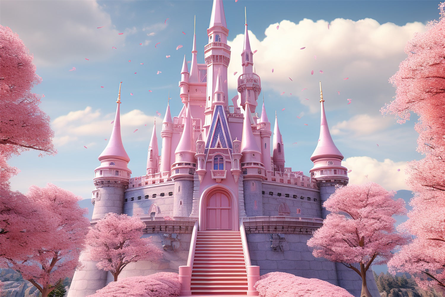 Fondali Fotografici Primaverili Sfondo Fantasy Castello Rosa BRP11-539