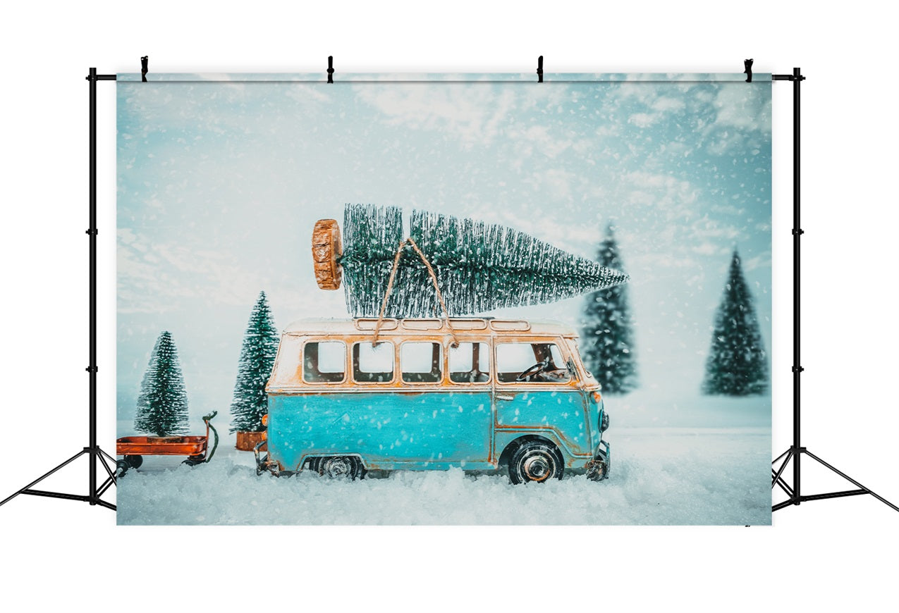 Sfondo Invernale Fotografia Vintage Van Snowy Path Fondale BRP11-55