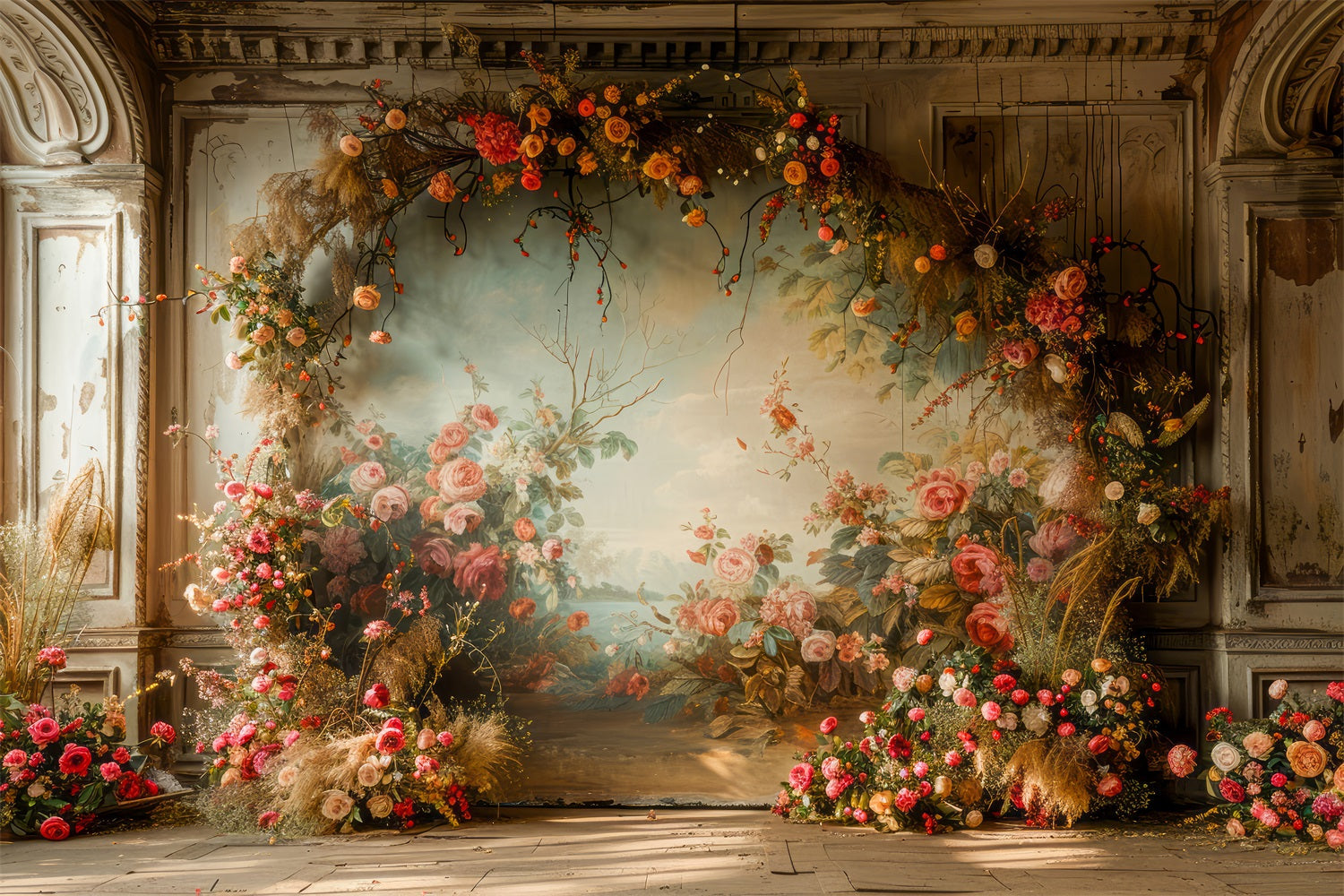 Sfondo A Tema Primaverile Per Camera Con Decorazioni Di Rose E Viti BRP11-550