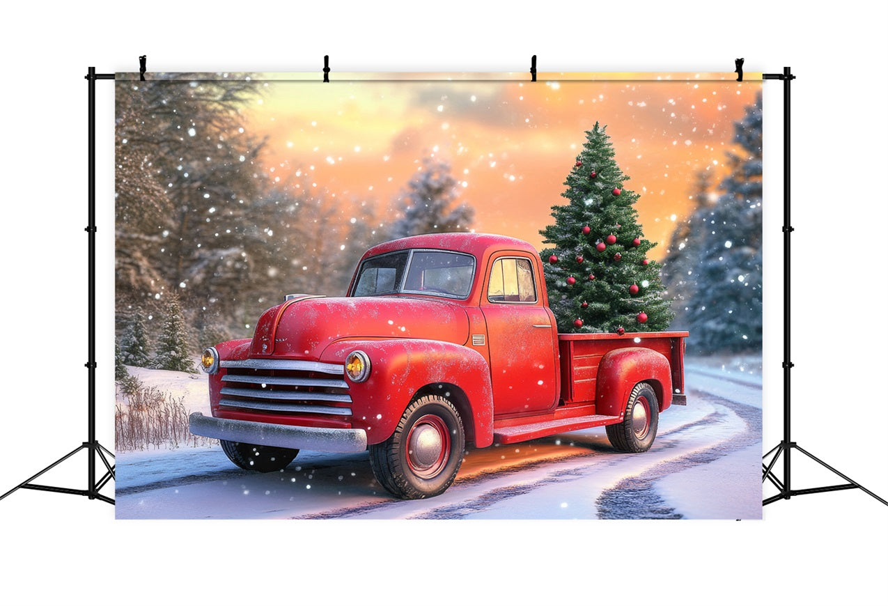 Sfondo Winter Wonderland Red Truck Sfondo Albero Di Natale BRP11-57
