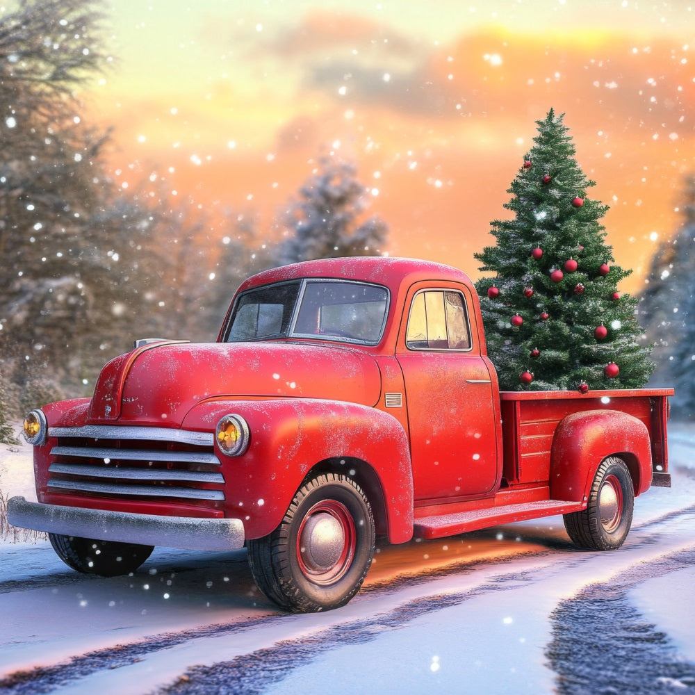 Sfondo Winter Wonderland Red Truck Sfondo Albero Di Natale BRP11-57