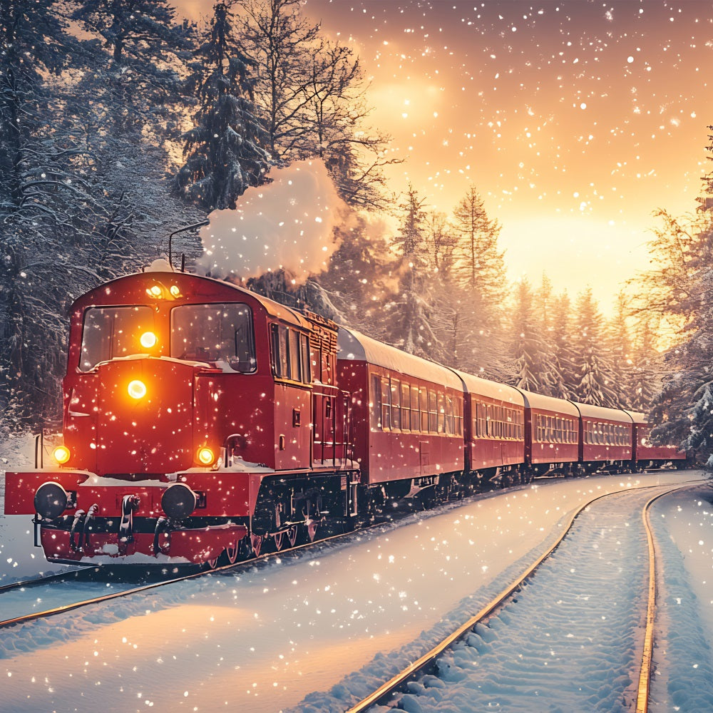 Scene Di Sfondo Invernale Nevicate Treno Rosso Sfondo Foresta Gelida BRP11-58