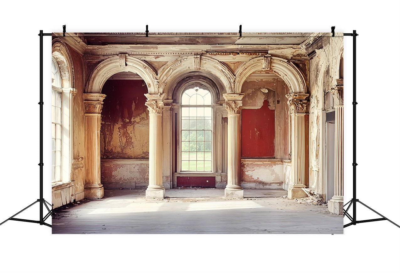 Sfondo Vintage Rovina Sfondo Finestra Con Archi Deteriorato BRP11-587