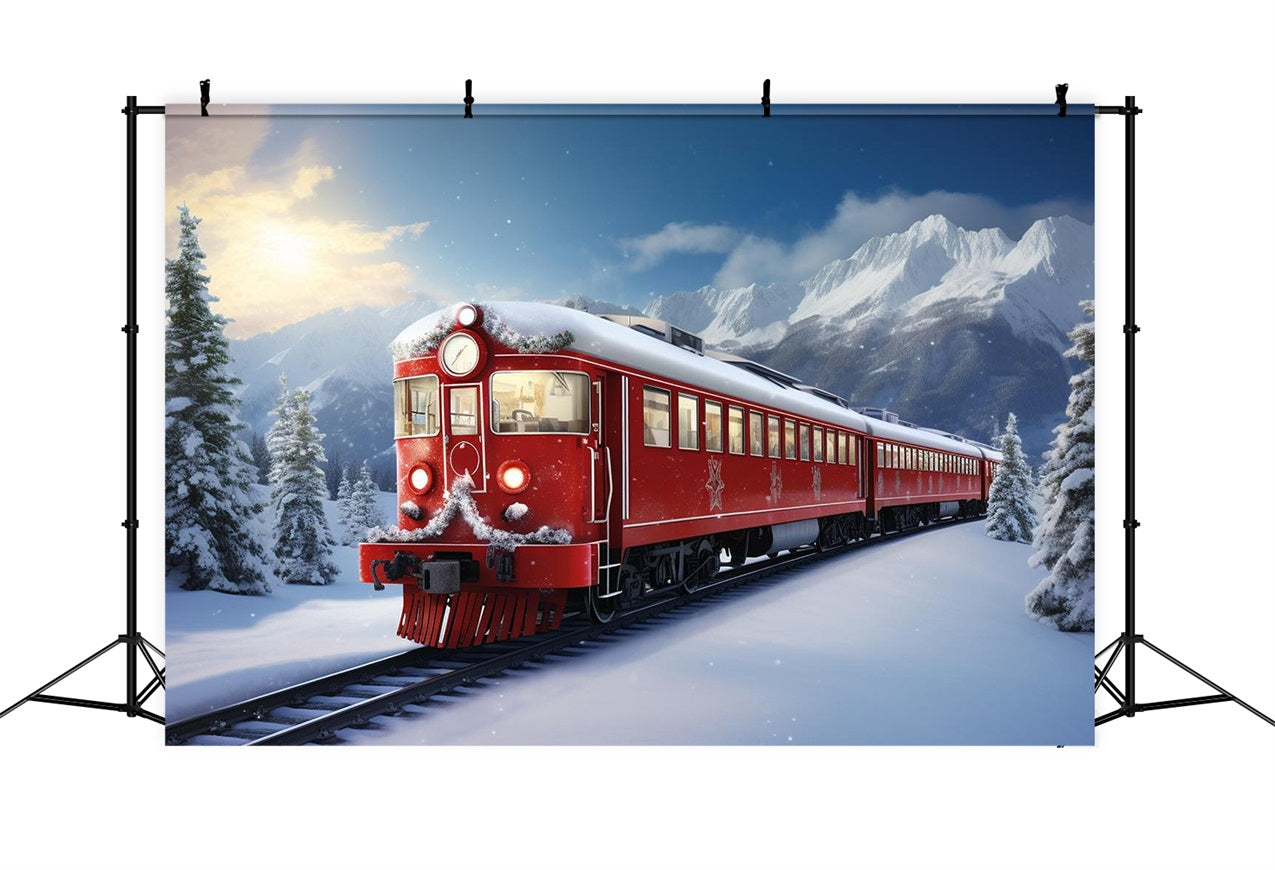 Fondali Scena Invernale Sfondo Di Montagne Innevate Del Treno Rosso BRP11-59