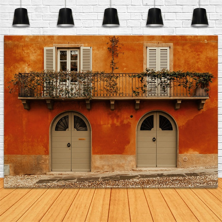 Fondali Fotografia Vintage Porte Ad Arco Finestre Con Persiane Sfondo Muro BRP11-590