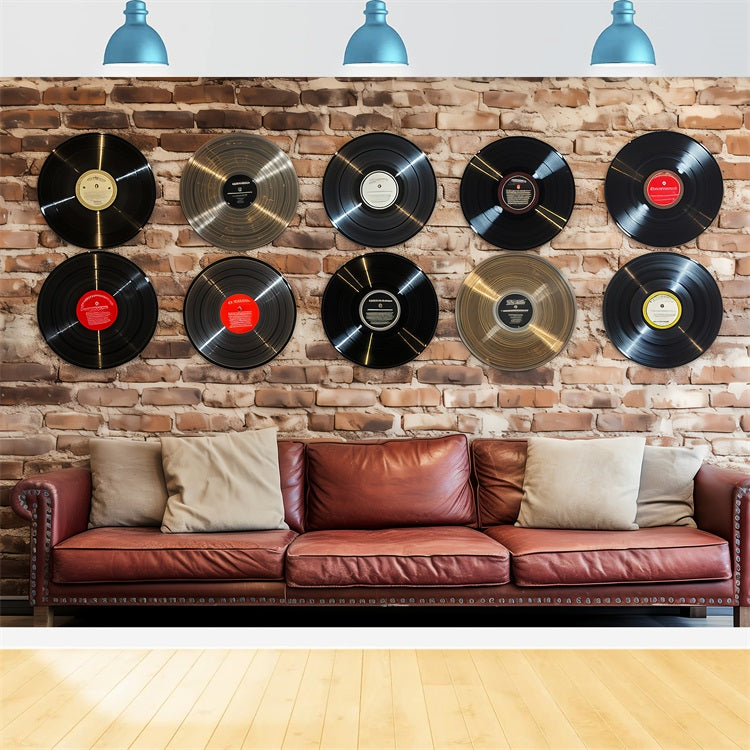Sfondo Fotografico Vintage Dischi In Vinile Sfondo Muro Di Mattoni BRP11-593