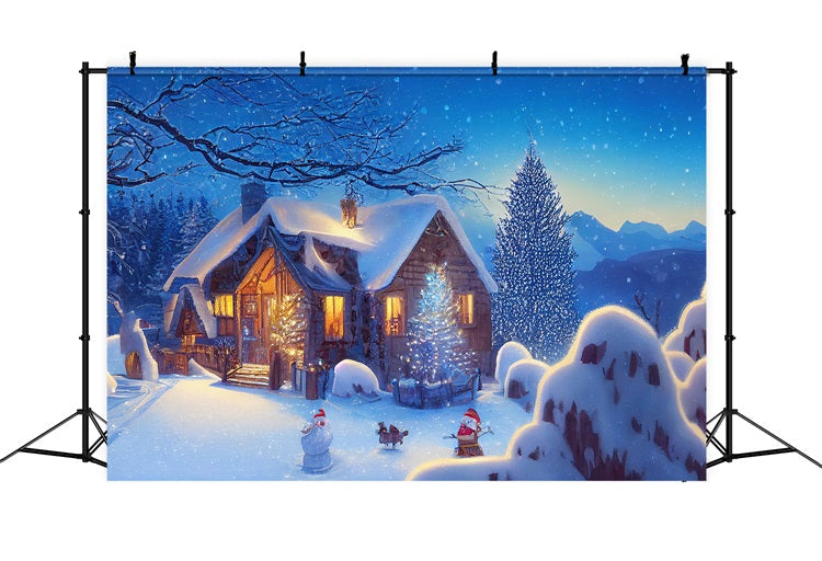 Idee Per Lo Sfondo Invernale Sfondo Di Cottage Natalizio Serale Innevato BRP11-62