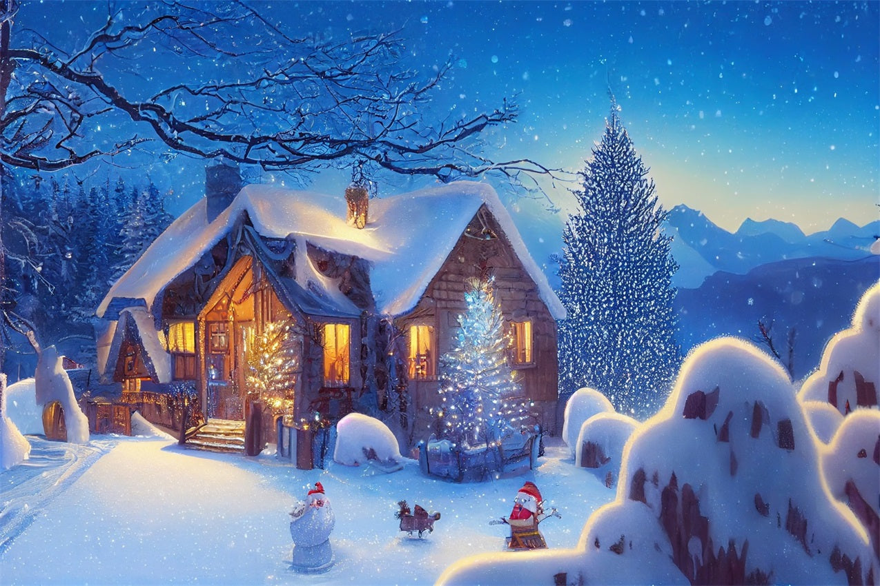 Idee Per Lo Sfondo Invernale Sfondo Di Cottage Natalizio Serale Innevato BRP11-62