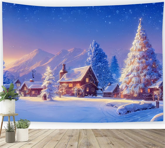 Sfondo Fotografico Cabina Innevata Invernale Sfondo Albero Di Natale BRP11-63