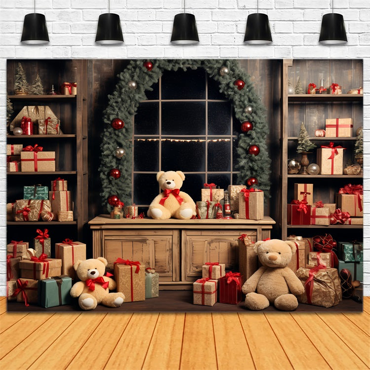 Sfondo Natalizio Laboratorio Di Babbo Natale Con Orsetti Sullo Sfondo BRP11-79
