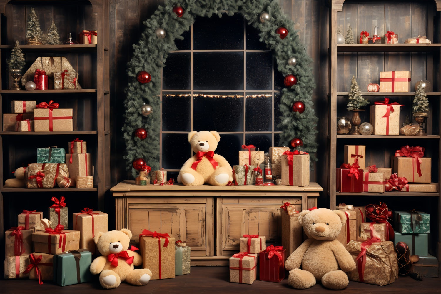 Sfondo Natalizio Laboratorio Di Babbo Natale Con Orsetti Sullo Sfondo BRP11-79