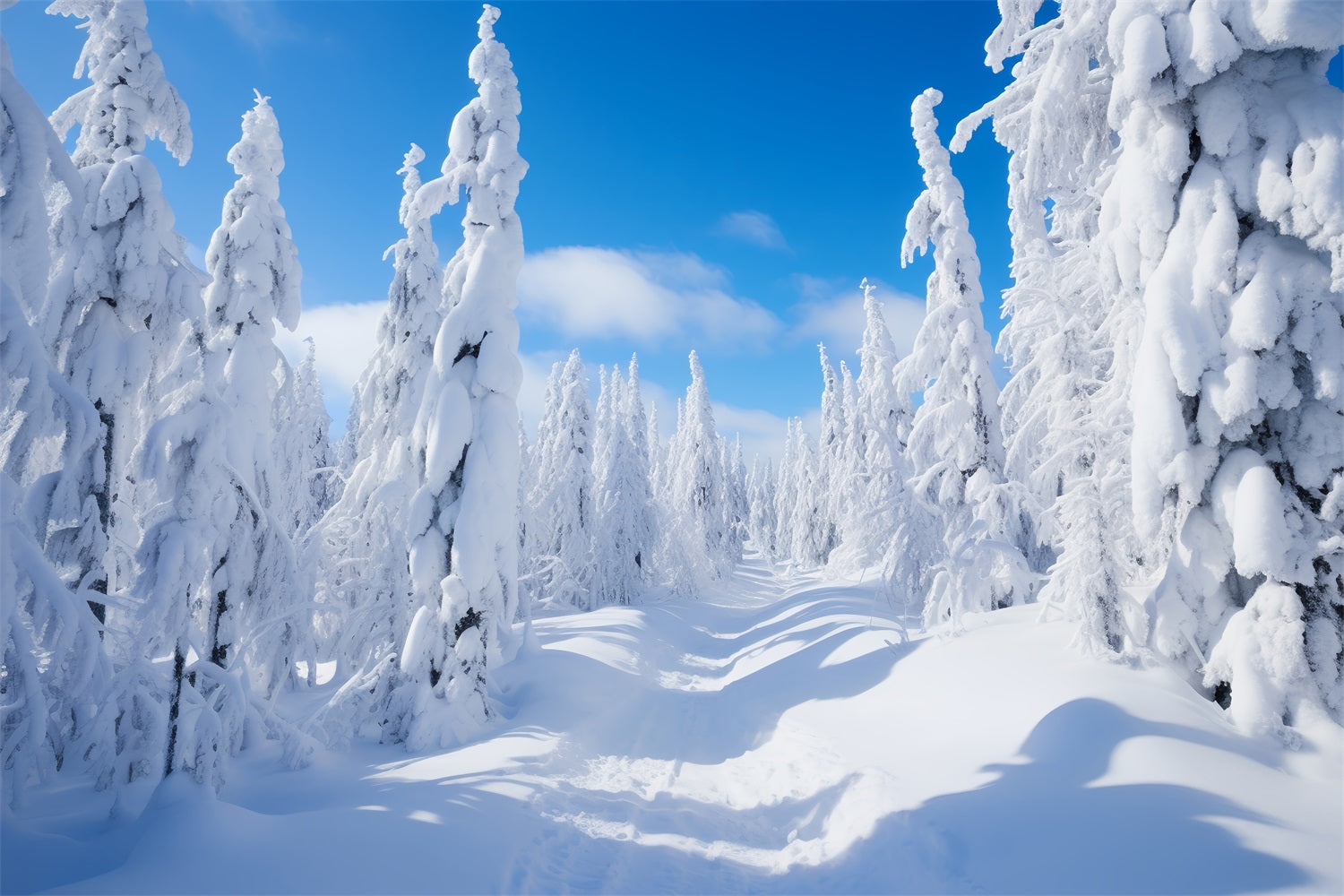 Fondali Fotografici Invernali Sfondo Cielo Luminoso Alberi Di Pino BRP11-8