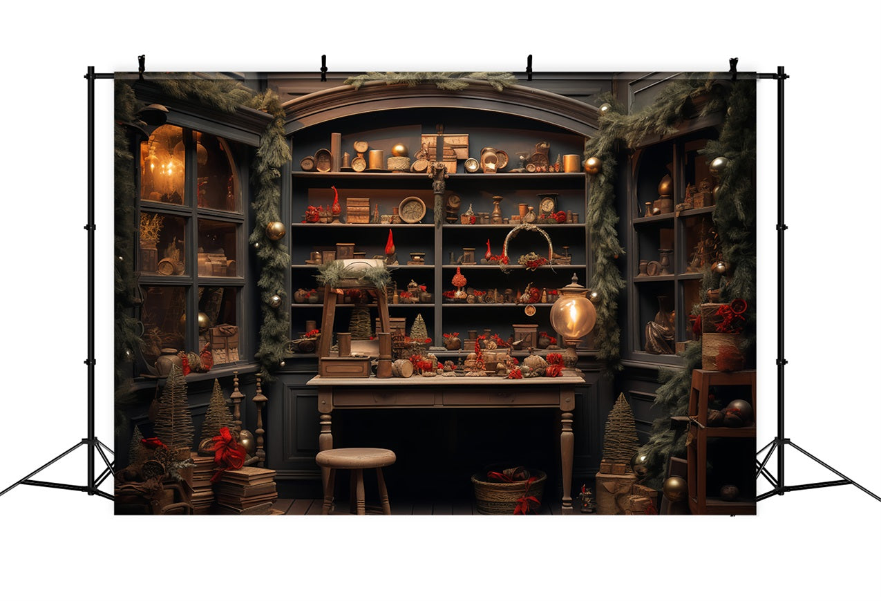 Fondali Fotografici Natalizi Fondale Per Angolo Di Lavorazione Accogliente Del Laboratorio Di Babbo Natale BRP11-83