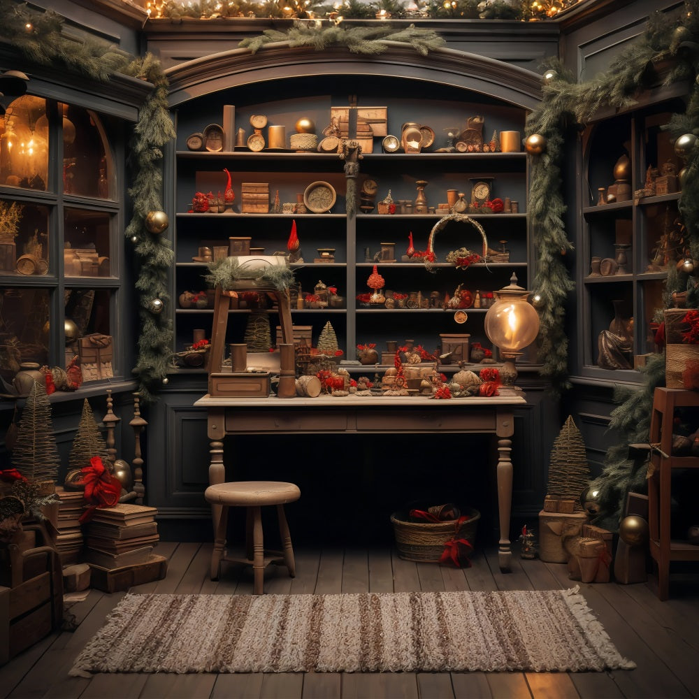 Fondali Fotografici Natalizi Fondale Per Angolo Di Lavorazione Accogliente Del Laboratorio Di Babbo Natale BRP11-83