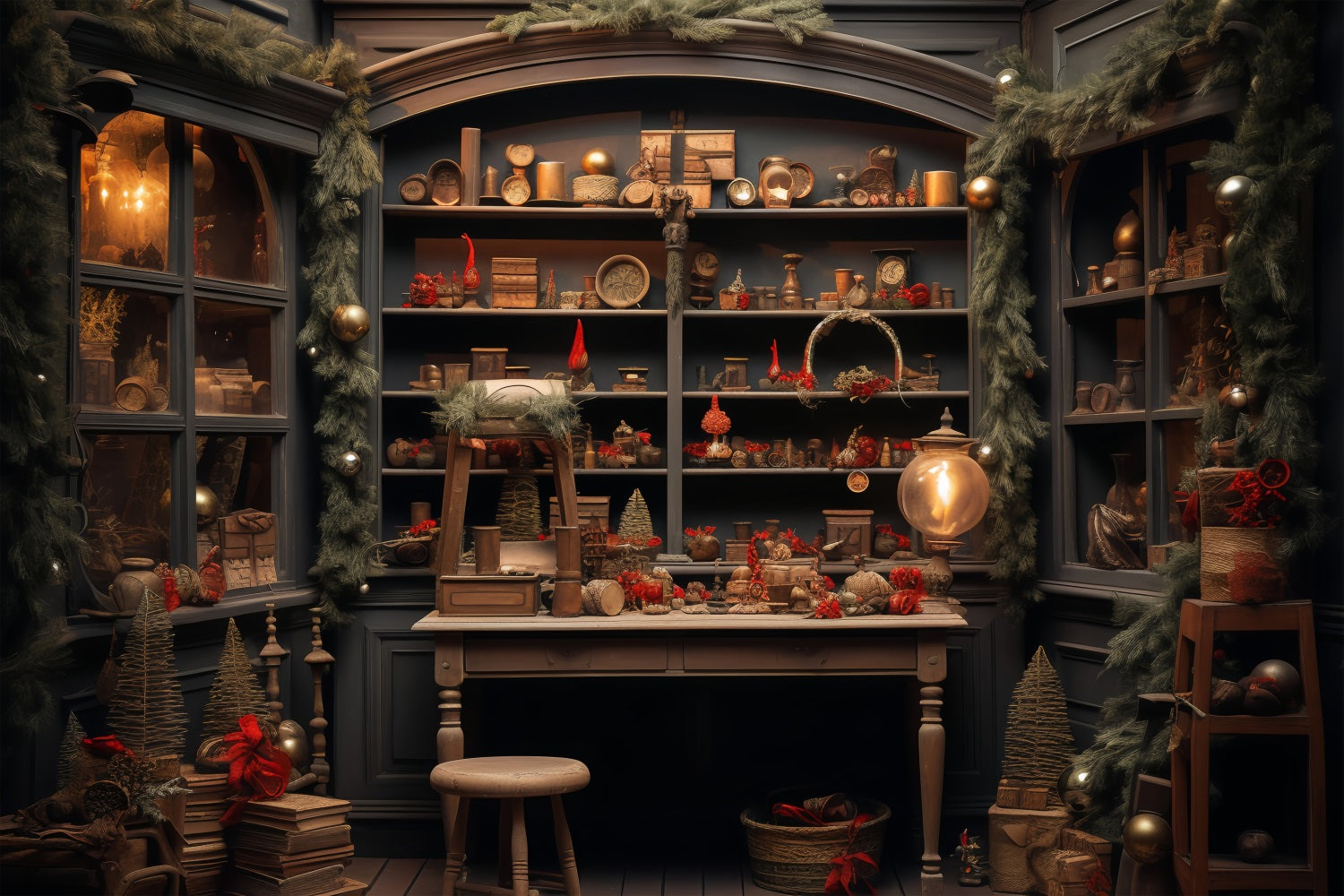 Fondali Fotografici Natalizi Fondale Per Angolo Di Lavorazione Accogliente Del Laboratorio Di Babbo Natale BRP11-83